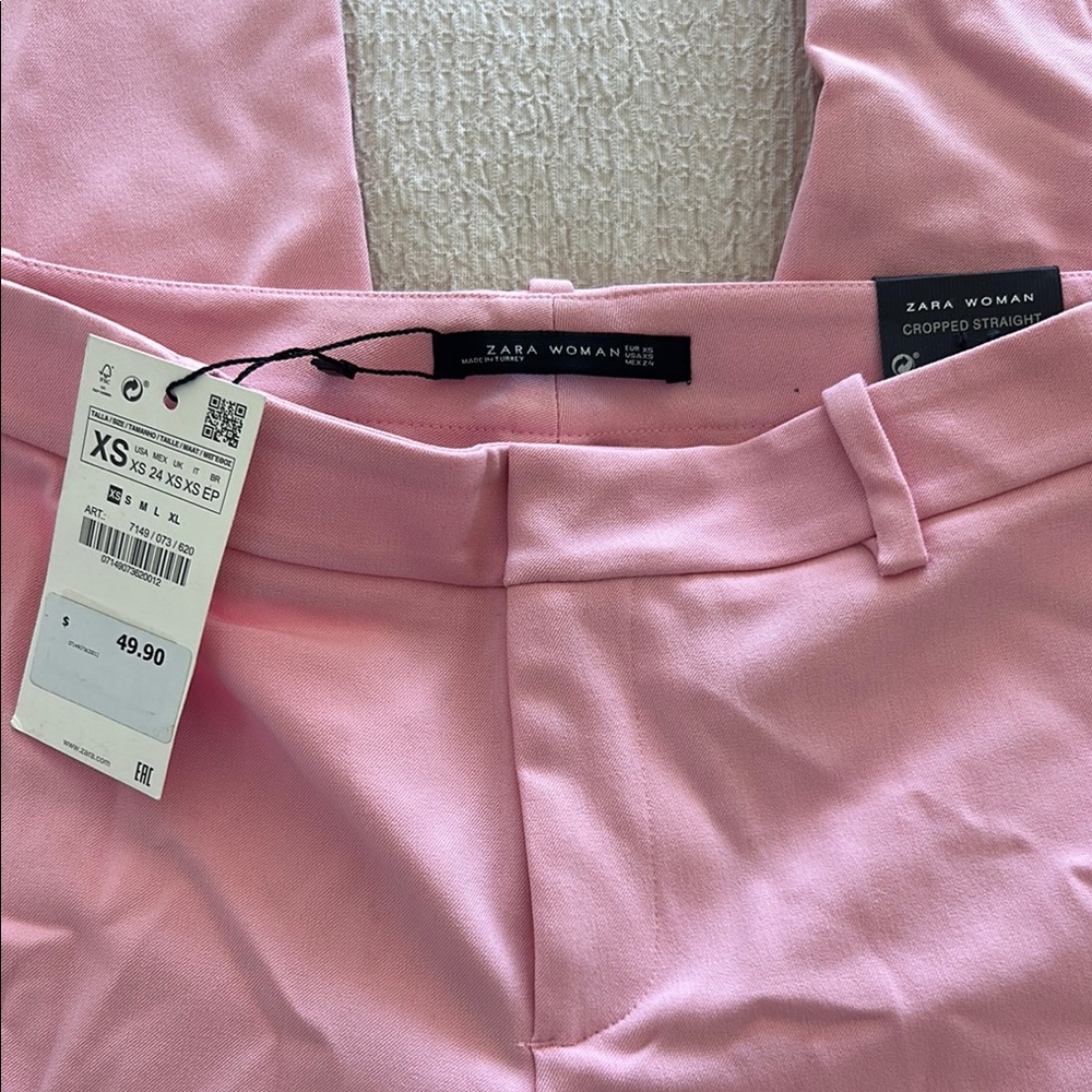 Zara Woman Pink Cropped Straight Pants